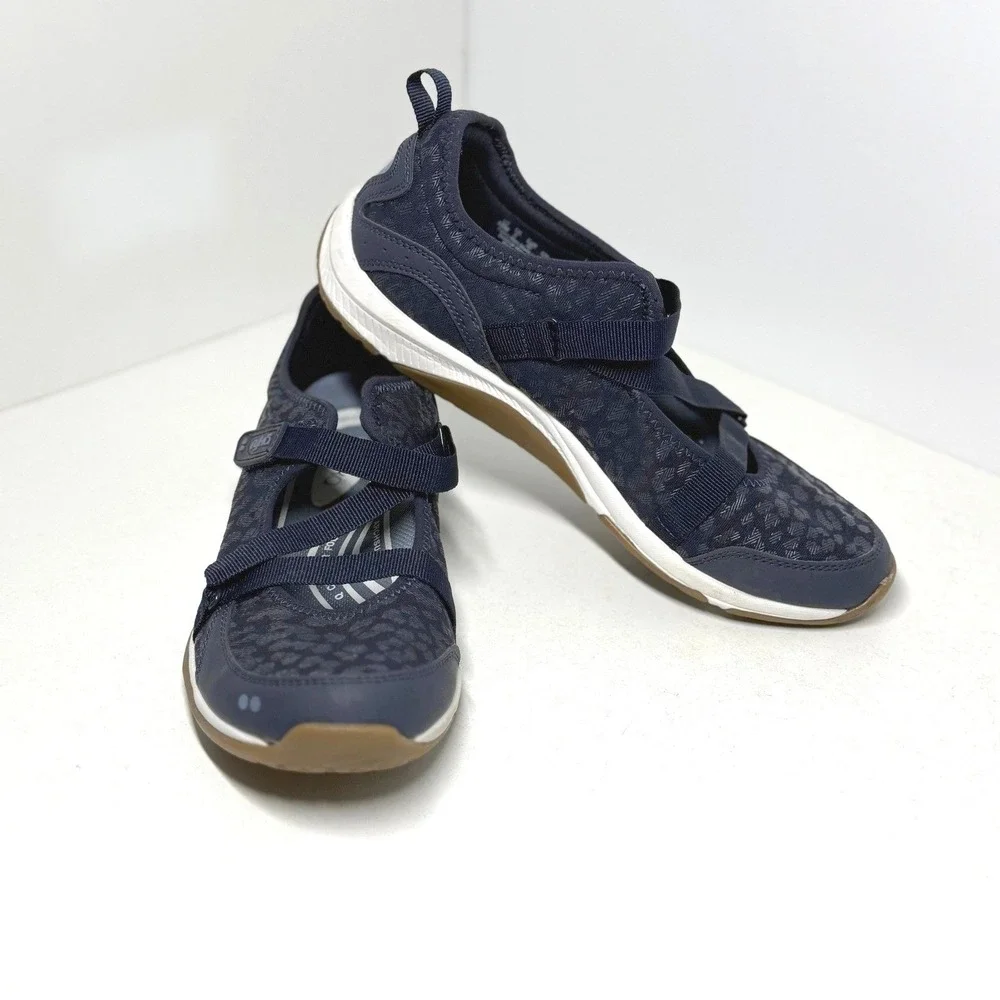 Rykä Kailee Navy Blue Leopard Mesh Mary Jane Walking‎ Shoes Womens 10M